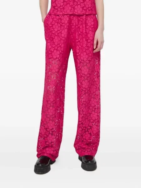 Pantaloni Desigual cu model floral din dantelă roz