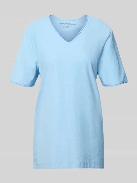 T-shirt z dekoltem w serek i zrolowanym brzegiem Mcneal niebieska