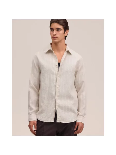 Koszule Mężczyzna S Len Enzo Classic Collar Linen Shirt beżowy