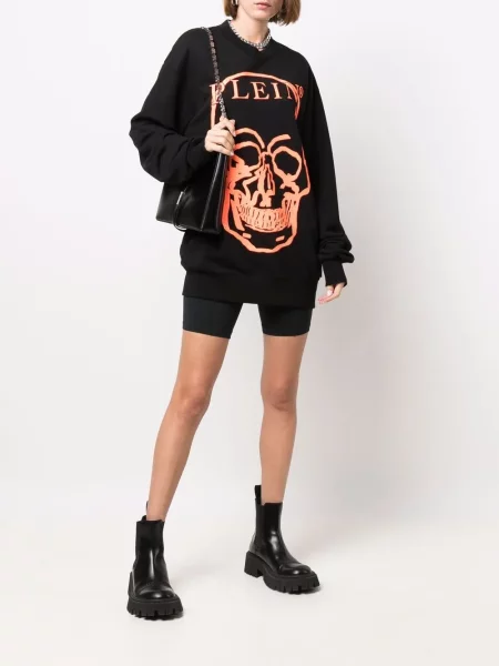 Dlouhá mikina Philipp Plein s potiskem černá