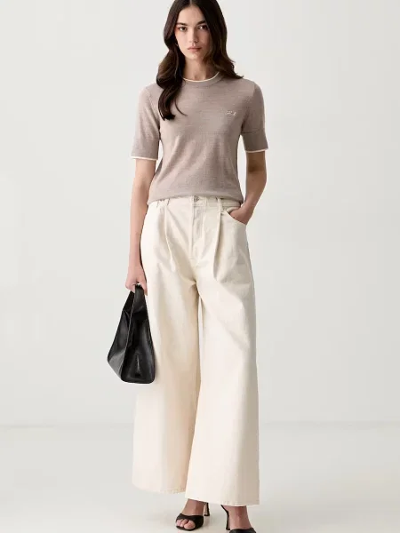 Karl Lagerfeld tricou basic pentru femei din lână bej