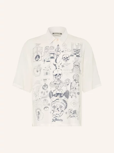 Allsaints Košile S Krátkým Rukávem Ignis Oversized Fit režná / tmavě šedá