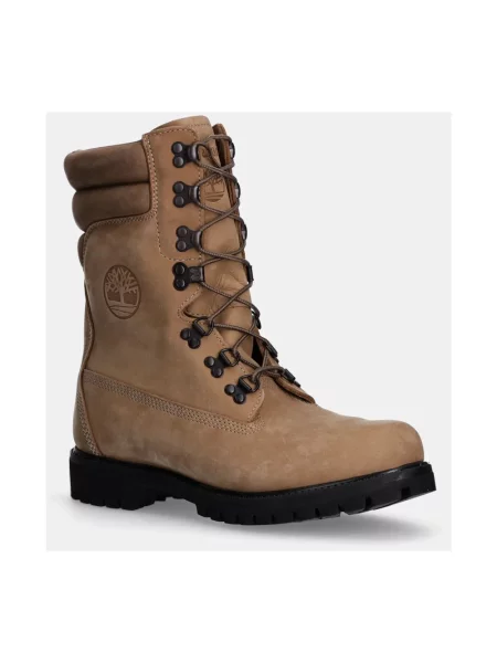Botki Timberland sznurowane koronkowe beżowe