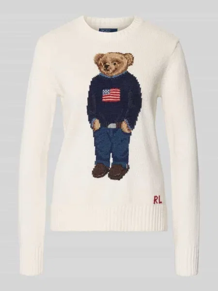 Sweter z dzianiny z motywem i okrągłym dekoltem Polo Ralph Lauren biały