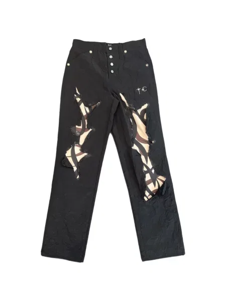 Pantaloni Thug Club zdrențuiți cu model camuflaj negru