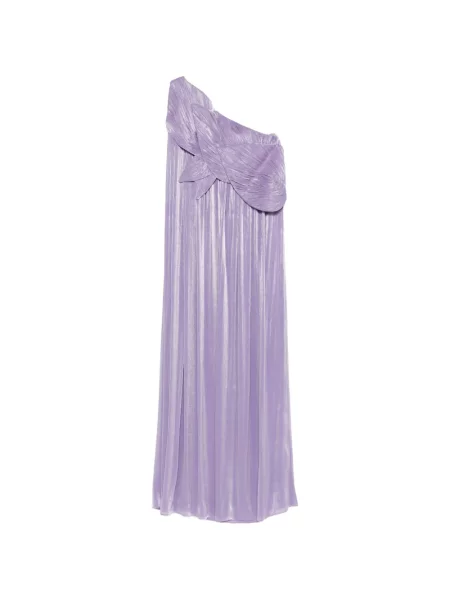 Rochie maxi Costarellos plisată cu un umăr gol de costum violet
