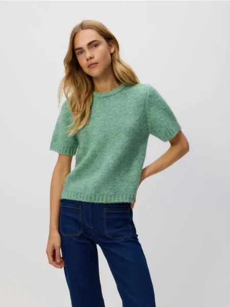 Reserved Sveter s krátkymi rukávmi mätová zelená