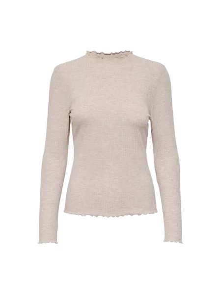 Bluzka z długim rękawem w kroju slim fit z dodatkiem model EMMA' Only beżowa