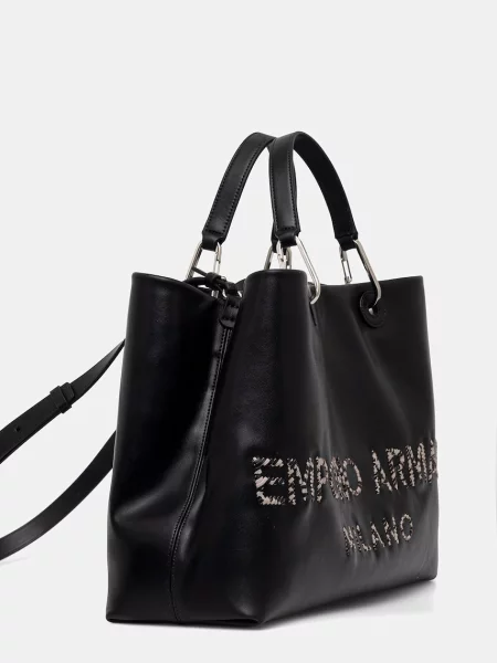 Kožená kabelka Emporio Armani čierna