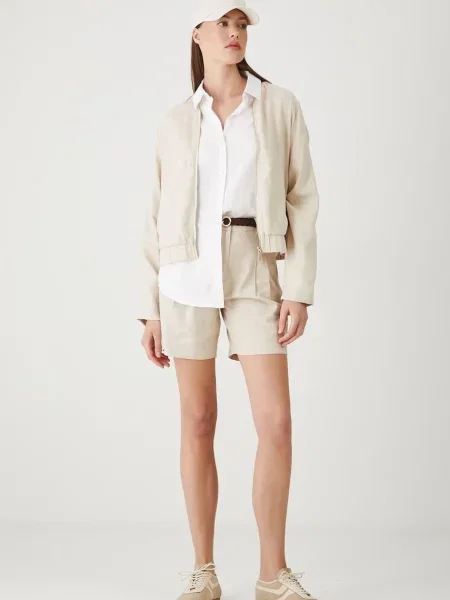 Лляні шорти Medicine однотонні висока посадка бежевий