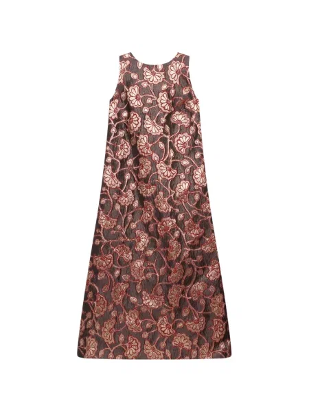 Rochie maxi Maliparmi cu model floral cu decolteu rotund din jacard maro