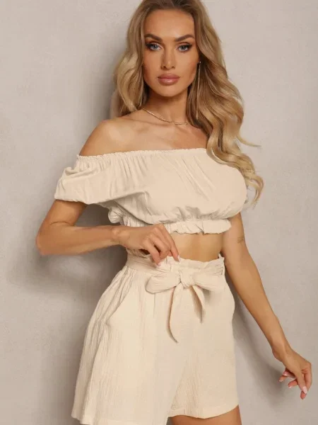 Șorturi din cu în Talie și Lovenia bej