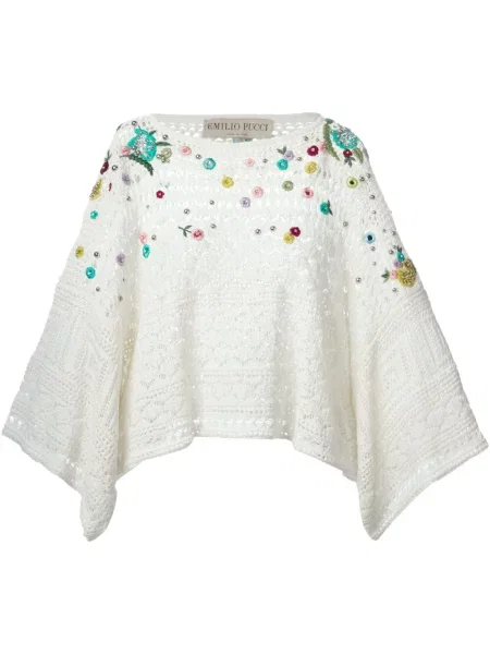 Poncho Pucci cu broderie alb