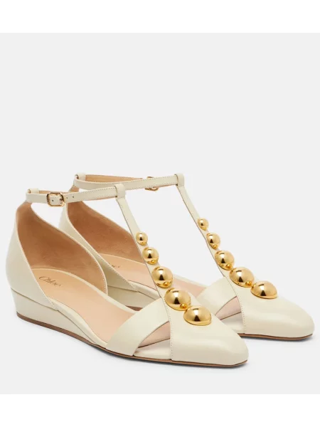 Balerini Chloé din piele alb