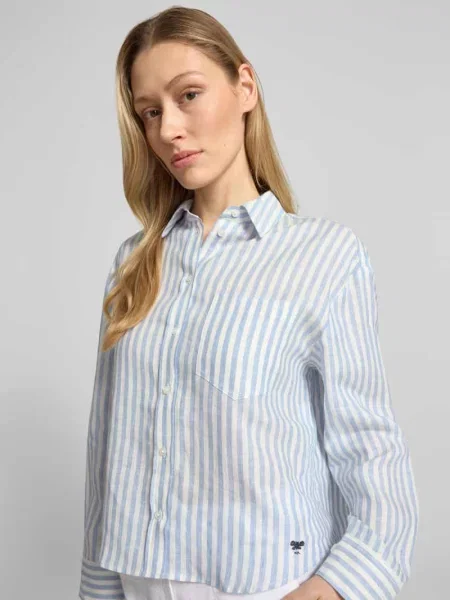 Weekend Max Mara Lniana bluzka WKDAlbatro Kobiety len w paski 34 niebieski