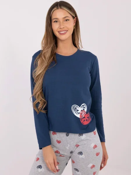 Piżama Forever Pink z nadrukiem w serca niebieska