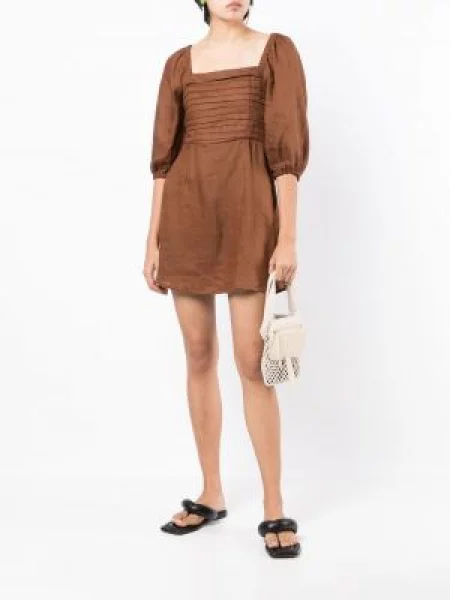 Lininė kostiumas mini mini suknelė Faithfull The Brand ruda
