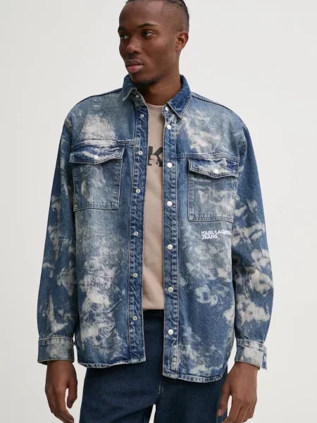 Džínová košile Karl Lagerfeld Jeans relaxed s klasickým límcem modrá