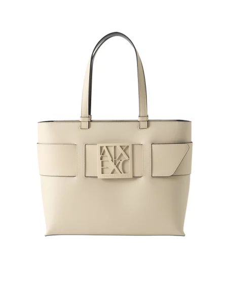 Geantă shopper Armani Exchange din piele bej