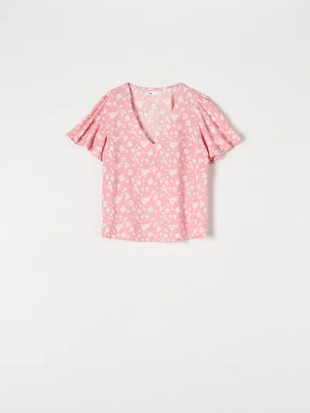 Блузка з квітковим принтом різнобарвний