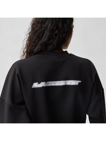 Lacoste Bluza Z Okrągłym Dekoltem Z Nadrukiem Regular Fit czarna
