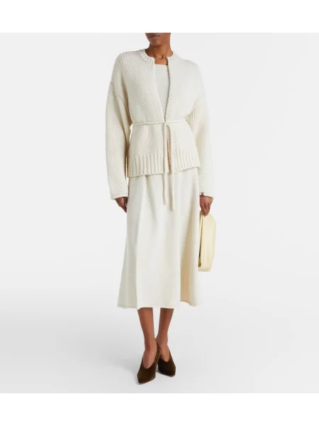 Fustă midi Extreme Cashmere din cașmir alb
