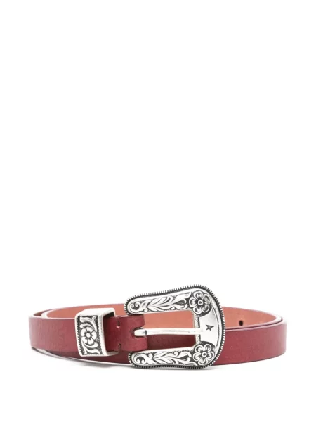 Curea Golden Goose din piele cu model floral roșu