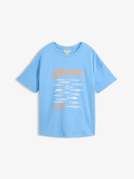 T-shirt z grubej bawełny organicznej niebieska