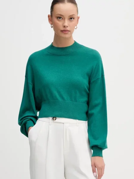 United Colors of Benetton sweter z dodatkiem wełny lekki z półgolfem zielony