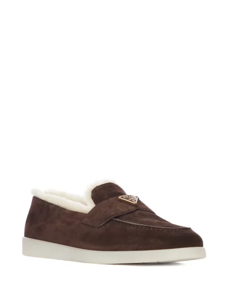 Pantofi loafer Prada din piele de căprioară maro