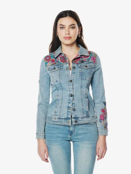 KOROSHI Geacă de primăvară-toamnă denim / galben curry / verde petrol / roz albastru