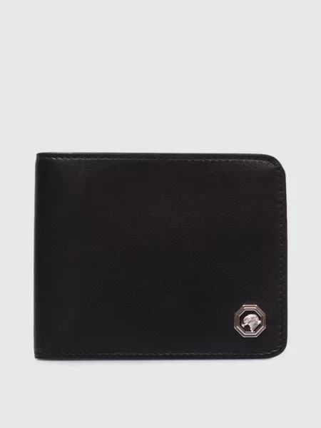 Шкіряне портмоне з металевою емблемою у вигляді голови орла Stefano Ricci чорне