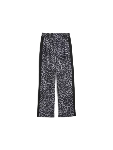 Proste spodnie T7 LEO LUXE z nadrukiem na całej powierzchni szare