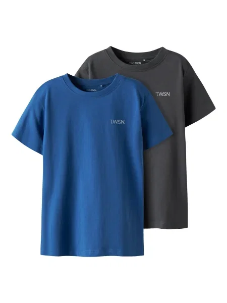 TWO SOON Tricou albastru / gri închis alb