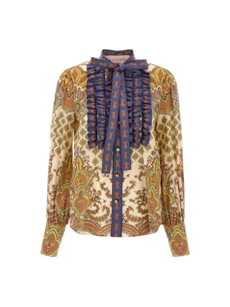Lniana koszula Valentino Garavani z falbankami z wzorem paisley