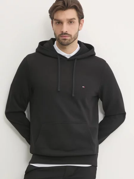 Dukserica Tommy Hilfiger za muškarce s kapuljačom melanž crna