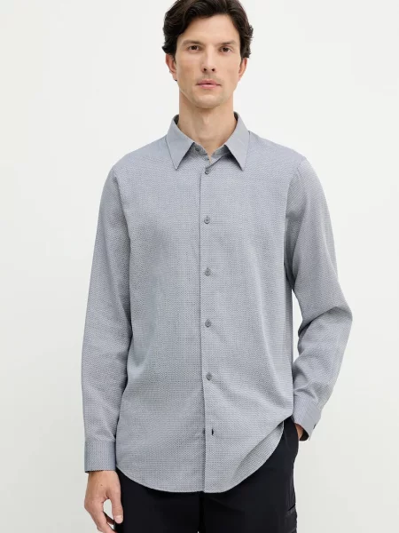 Риза Armani Exchange синьо със стандартна кройка с класическа яка черно