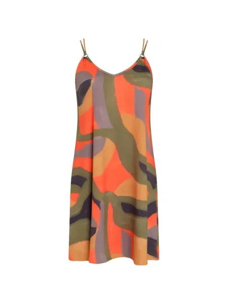 Sukienka Lygia & Nanny z nadrukiem garniturowa na ramiączkach pomarańczowa