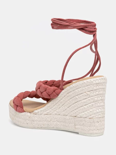 Manebi szandál éksarokkal velúr Two Braided Bands Wedge Espadrilles narancsszínű