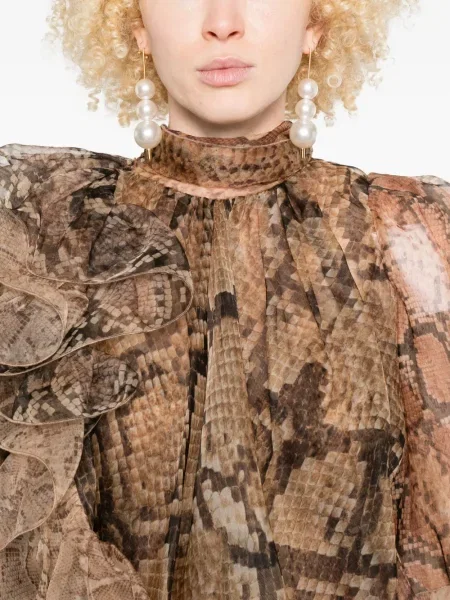 Rochie Zimmermann cu imagine cu model piele de șarpe de costum maro