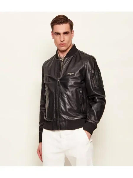 Aeronautica Militare Geacă de piele bomber negru