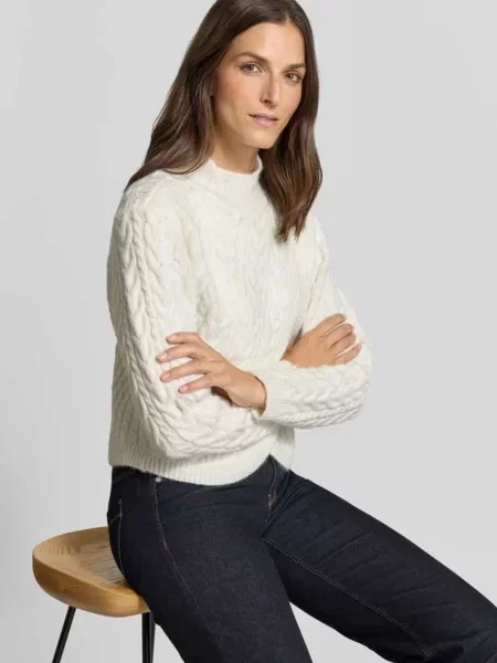 Sweter z dzianiny z dodatkiem wełny w kopertowym stylu Apricot biały
