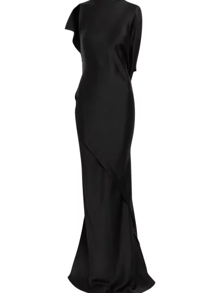 Rochie maxi Victoria Beckham cu volane asimetrică negru