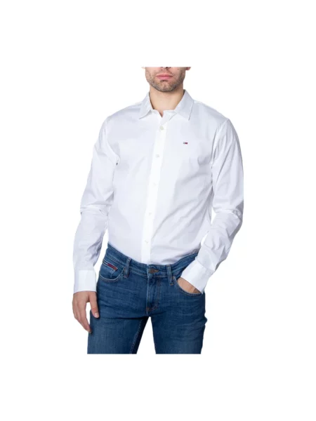 Koszula dżinsowa Tommy Jeans z długim rękawem ze stretchu biała