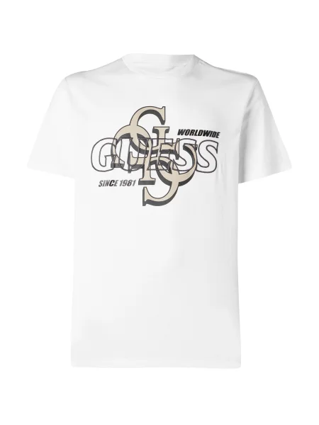 GUESS Tricou bej / negru alb