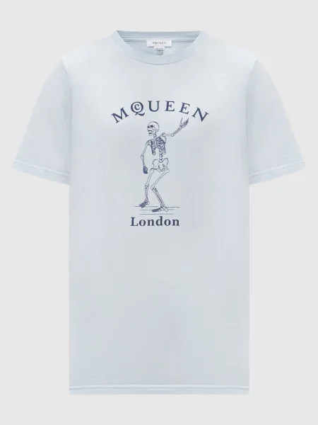 Футболка Skeleton Alexander Mcqueen блакитна