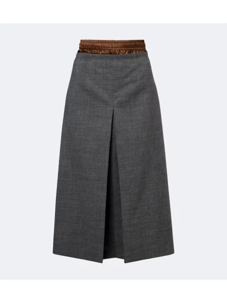 Fustă midi Prada de lână gri