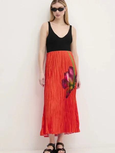 Спідниця Desigual FOLLET maxi розкльошена помаранчевий