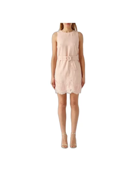 Lniana sukienka mini Twinset różowa