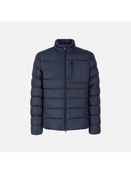 Kurtka puchowa Geox w wężowy wzór niebieska